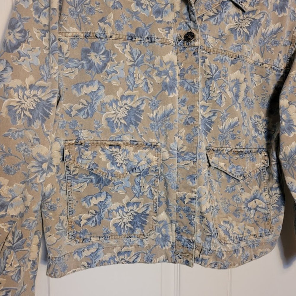 Vintage 90s Floral Boxy Jean Jacket Cropped Shacket Pockets by Liz Wear Trendy - Picture 6 of 11